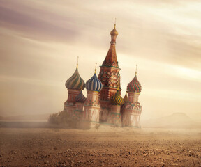 Saint Basil's Cathedral (Kremlin  Russia) destroyed and abandoned in the desert