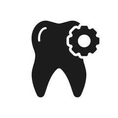 Dental Medical Repair Silhouette Icon. Tooth Extraction Sign with Gear Glyph Pictogram. Orthodontic Oral Medicine. Dental Treatment. Dentistry Solid Symbol. Isolated Vector Illustration