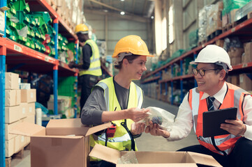 Before exporting to other nations, The product owner meets with the foreman and warehouse personnel...