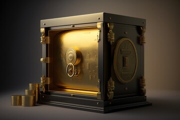 Gold Safe deposit. Cyber technology for finance or business. Generative AI - obrazy, fototapety, plakaty