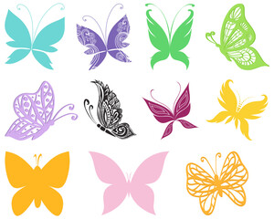 Naklejka na ściany i meble Set of butterfly silhouettes collection, vector illustration isolated 