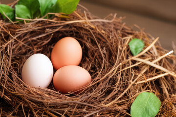 Freshly Laid Chicken Eggs in a Rustic Nest - Farm Fresh Eggs