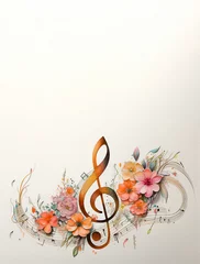 Gartenposter Treble clef colorful flowers ornament, vertical illustration with copy space for classical music concert banner. Generative AI © fabioderby