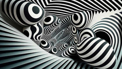 Experience the Illusion - Black and White Abstract 3D Background, AI-Generated