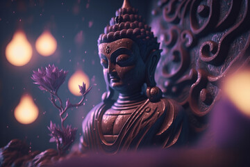 Meditation: Meditating Buddha statue in a calm night atmosphere | Generative AI Production