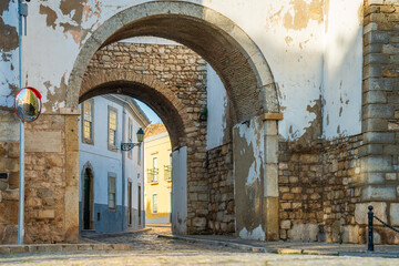 One of 4 entrances to the old town in Faro, Algarve, Portugal