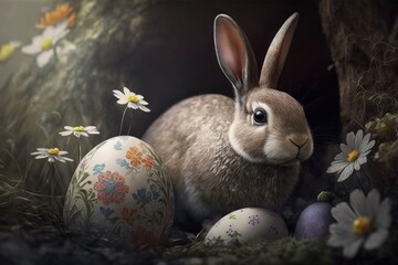 Happy Easter Rabbit with decorated eggs with high quality illustration