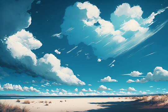 Mesmerizing Sky Blue Anime Style Soft Pastel Clouds - Abstract Background. Generative AI