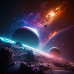 Full Colors Space Planets - obrazy, fototapety, plakaty