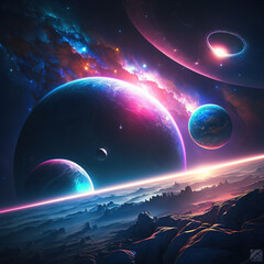 Full Colors Space Planets - obrazy, fototapety, plakaty