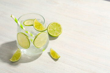 Glass of mojito, delicious fresh summer cocktail, space for text