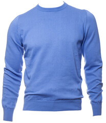 Blue plain longtsleeve cotton jersey on a mannequin isolated on a white background