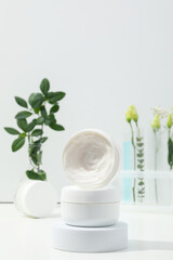 Concept of cosmetic research and organic skin care products, space for text