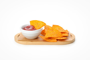 Concept of tasty snacks, corn chips, isolated on white background