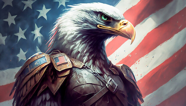 super hero eagle cover with USA flag, AI generative