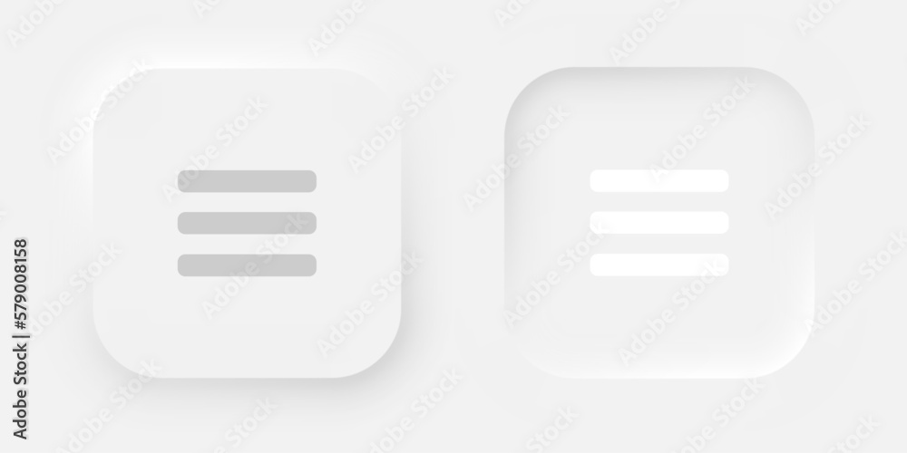 Poster a set of square menu buttons on a white background. user interface elements in the style of neumorph