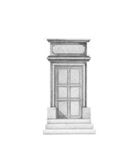 Graffiti illustration of classic antique door with stone staircase between columns.