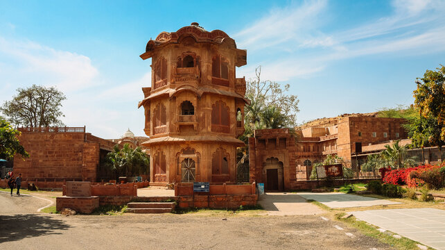 Mandore gardens is collection of temples and memorials near Jodhpur. Ancient ruined fort. Famous Government Museum from bygone eras. Hindu Royal Maharaha Site. Vintage Ancient rock curved temples.
