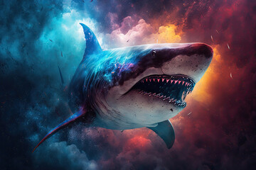 Shark on Space Nebula Wallpaper - Generative AI