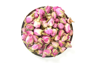 Fragrant Natural Red Rose Buds, Rose Petals Organic Dried Flowers top view close up.