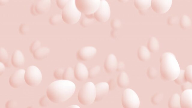 Flying up pastel pink eggs with shallow depth of field. Easter eggs loopable backdrop. 3d render