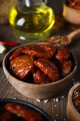 Concept of tasty food - sun-dried tomato