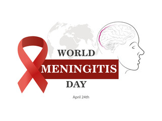 World Meningitis Day: red ribbon and brain with swelling on white background.
April 24
