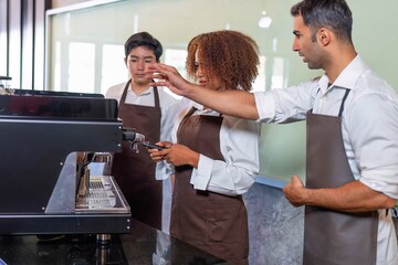 Group young entrepreneurs learning in classes barrister small business and teacher chief advice