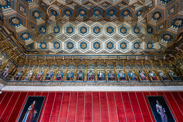 Interior of Alcazar Palace and fortress of the Spanish kings in the historical part of Segovia....