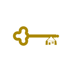 Old house key icon isolated on transparent background.