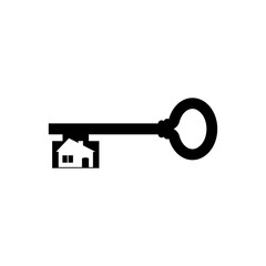 Old house key icon isolated on transparent background.