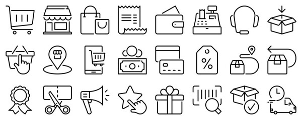 Line icons about buy on transparent background with editable stroke.