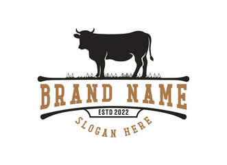 Vintage Cattle Farm Logo Vector Template. Vintage farm logo design vector illustration.