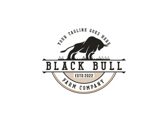 Vintage classic bull longhorn logo design template