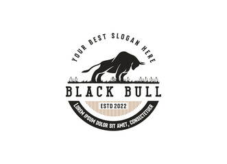 Vintage classic bull longhorn logo design template