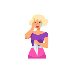 Weeping crying young woman character flat vector illustration is