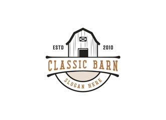 Vintage farm logo design - barn wood building house farm cow cattle