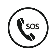 sos call icon phone, vector sos call help on phone sign	
