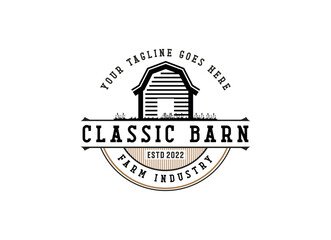 Vintage farm logo design - barn wood building house farm cow cattle