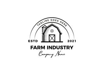 Fototapeta premium Vintage farm logo design - barn wood building house farm cow cattle