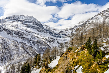 Bernina, Alp Grüm, Gletscher, Palü Gletscher, Piz Palü, Piz Varuna, Piz Canton, Alpen, Graubünden, Wanderweg, Berninapass, Val Poschiavo, Winter, Schweiz 