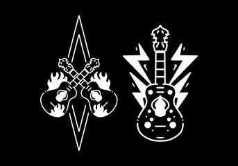 Fototapeta na wymiar Black and white color of guitar tattoo design