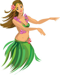 Cartoon hula dancer isolated on white background