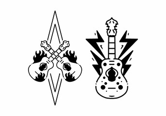 Fototapeta na wymiar Black and white color of guitar tattoo design
