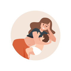 Happy mother and baby while breastfeeding, flat vector illustrat