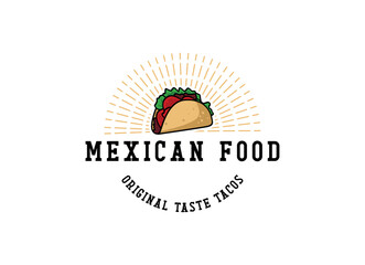 Tacos logo design vector illustration. Hot dog sausage silhouette, good for restaurant menu and cafe badge. Vintage typography logotype template.
