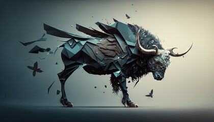 Bison abstract wallpaper. Contrast background with bull in vivid colors generative ai