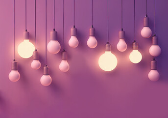 Hanging long bulbs radiate a soothing glow, casting an enchanting light against a serene backdrop of blended pink-purple hues