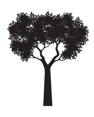 Black Tree with Leaves. Vector outline Illustration.