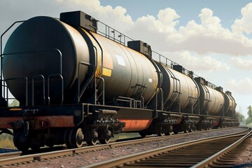 Fototapeta na wymiar Goods train with tanks of crude oil or fuel. Generative AI